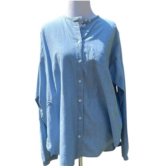 COS Blue Chambray Collarless Shirt - Picture 1 of 7
